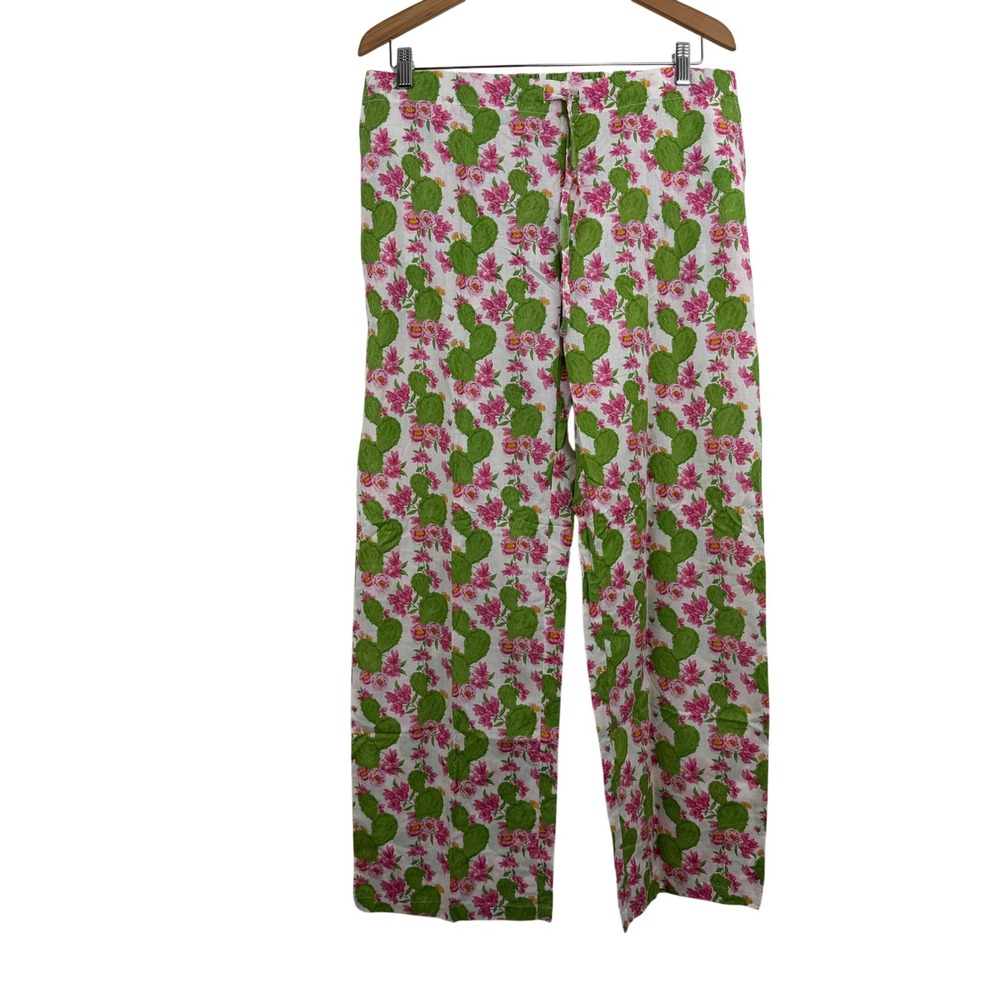 Mahogany Pants Womens Large White Cactus Floral Print Drawstring Cotton Casual